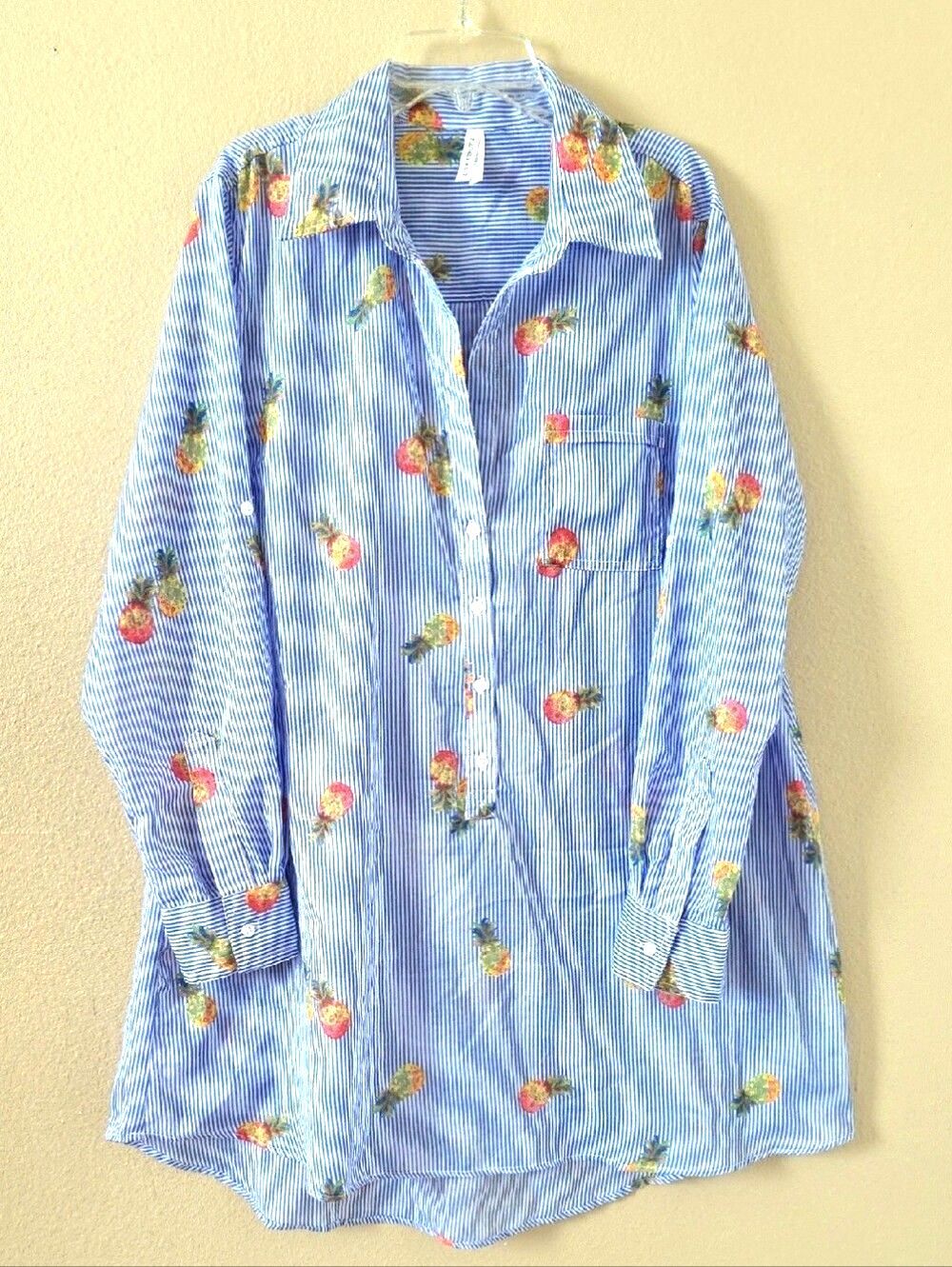 Live 4 Truth Womens Blue and White Striped Pineapple Tunic Top - Size Large